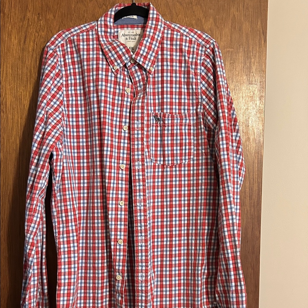 Abercrombie & Fitch Red and White Plaid Button-Down Shirt